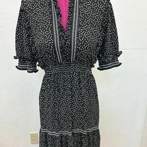 Connected Apparel Black & White Dress Tea Length with Ruffles, NWT